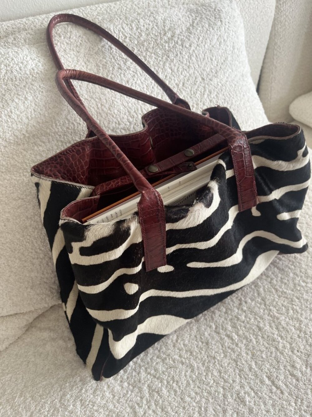 Large Maurizio Taiuti Zebra Print Pony Hair Tote - Picture 2 of 9